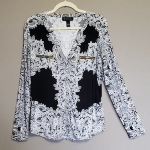 LADIES "INC" BLACK/WHITE PAISLEY PRINT BLOUSE